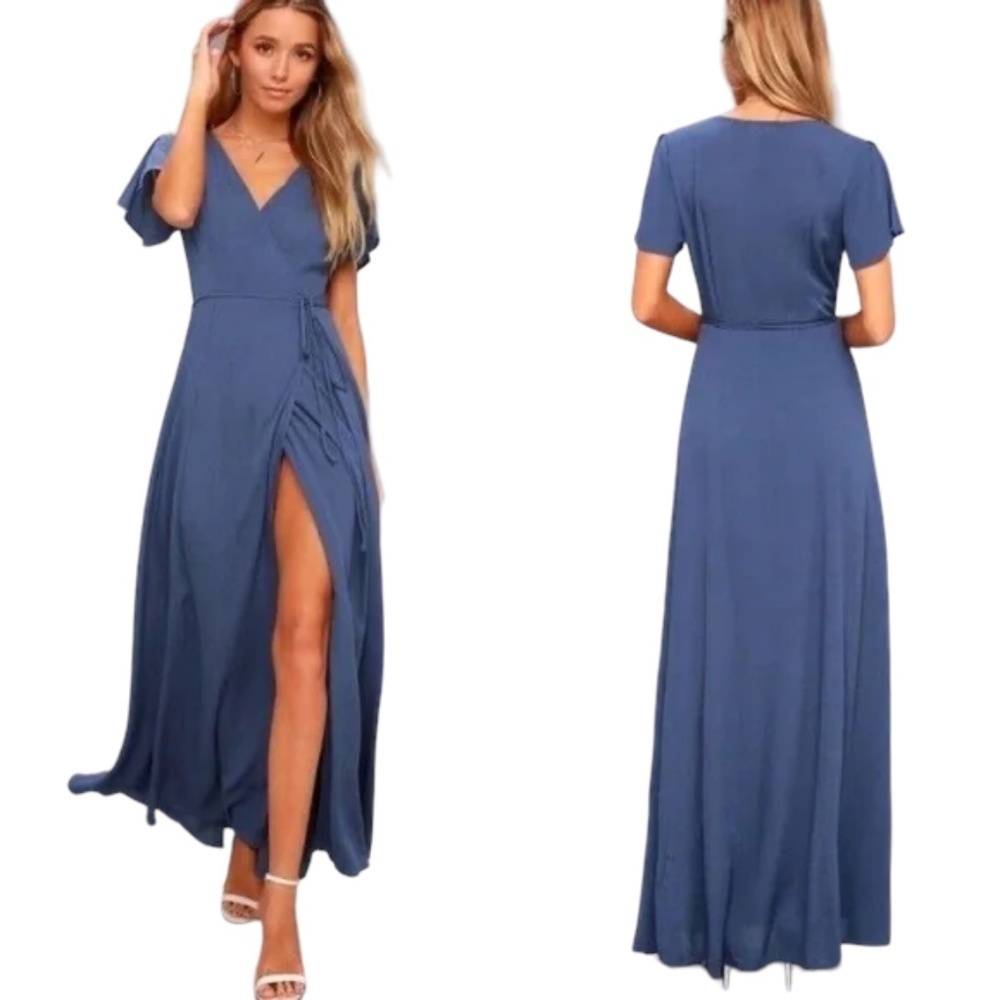 Lulu’s denim blue wrap maxi dress‎ size XS Xsmall